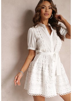 Biała Rozkloszowana Sukienka Koronkowa z Wiązanym Paskiem Vinka ze sklepu Renee odzież w kategorii Sukienki - zdjęcie 157124352