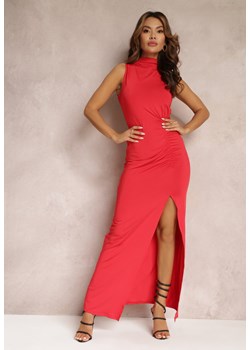 Czerwona Dopasowana Sukienka z Ozdobnym Marszczeniem i Wycięciem Lavita ze sklepu Renee odzież w kategorii Sukienki - zdjęcie 157143814