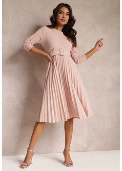 Różowa Sukienka Plisowana z Paskiem Valfe ze sklepu Renee odzież w kategorii Sukienki - zdjęcie 157143824