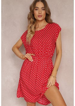 Czerwona Rozkloszowana Sukienka w Groszki z Wiskozy Saliva ze sklepu Renee odzież w kategorii Sukienki - zdjęcie 157160310