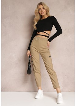 Beżowe Spodnie Cargo z Gumką w Pasie Yazala ze sklepu Renee odzież w kategorii Spodnie damskie - zdjęcie 157226611