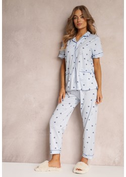 Niebieski 2-częściowy Komplet Piżamowy z Koszulą na Guziki i Spodniami z Gumką w Talii Peneleta ze sklepu Renee odzież w kategorii Piżamy damskie - zdjęcie 157226613