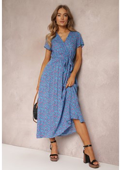 Niebieska Sukienka z Wiskozy z Gumką i Wiązaniem w Pasie Alethy ze sklepu Renee odzież w kategorii Sukienki - zdjęcie 157229520
