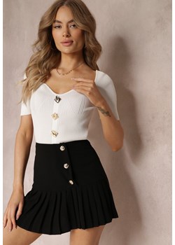 Czarna Spódnica z Plisowanym Dołem i Ozdobnymi Guzikami Ramika ze sklepu Renee odzież w kategorii Spódnice - zdjęcie 157229621