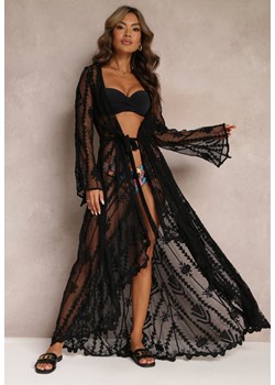 Czarna Koronkowa Narzutka Sukienka Maxi z Głębokim Dekoltem i Długimi Rękawami Brianie ze sklepu Renee odzież w kategorii Odzież plażowa - zdjęcie 157229671