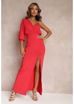 Czerwona Asymetryczna Sukienka z Gumką w Pasie i Łańcuszkiem Przy Ramieniu Jisse ze sklepu Renee odzież w kategorii Sukienki - zdjęcie 157229701