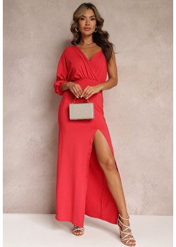 Czerwona Asymetryczna Sukienka z Gumką w Pasie i Łańcuszkiem Przy Ramieniu Jisse ze sklepu Renee odzież w kategorii Sukienki - zdjęcie 157229702