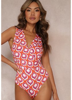 Pomarańczowe Body z Głębokim Kopertowym Dekoltem i Geometrycznym Wzorem Caliana ze sklepu Renee odzież w kategorii Bluzki damskie - zdjęcie 157229720