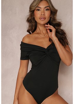 Czarne Body z Ozdobnymi Rękawami i Hiszpańskim Dekoltem Joanlo ze sklepu Renee odzież w kategorii Bluzki damskie - zdjęcie 157229731