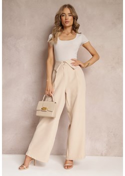 Beżowe Szerokie Spodnie z Wysokim Stanem i Kieszeniami Callista ze sklepu Renee odzież w kategorii Spodnie damskie - zdjęcie 157229950