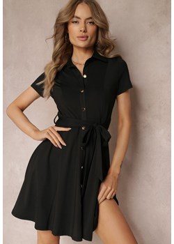 Czarna Sukienka Mini z Kołnierzem i Krótkim Rękawem Penetine ze sklepu Renee odzież w kategorii Sukienki - zdjęcie 157230082