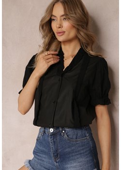 Czarna Koszula z Bufiastymi Rękawami i Koronkowymi Wstawkami Rathima ze sklepu Renee odzież w kategorii Koszule damskie - zdjęcie 157230203