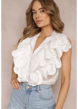 Biała Koszula z Szerokimi Falbanami z Przodu i na Ramionach Clioni ze sklepu Renee odzież w kategorii Koszule damskie - zdjęcie 157233803