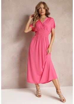Różowa Długa Sukienka z Kopertowym Dekoltem i Gumką w Talii Idorria ze sklepu Renee odzież w kategorii Sukienki - zdjęcie 157233964