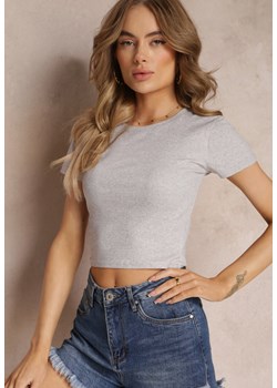 Szary Elastyczny T-shirt o Dopasowanym Krótkim Kroju Prunellie ze sklepu Renee odzież w kategorii Bluzki damskie - zdjęcie 157234163