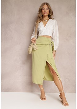 Zielona Spódnica z Asymetryczną Zakładką i Wiązaniem Maram ze sklepu Renee odzież w kategorii Spódnice - zdjęcie 157234323