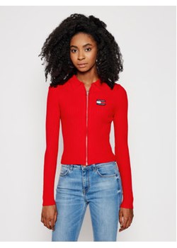 Tommy Jeans Sweter Zip Through DW0DW09803 Czerwony Slim Fit ze sklepu MODIVO w kategorii Swetry damskie - zdjęcie 157248313