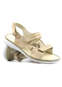 Skórzane sandały damskie na rzepy - Helios Komfort 794S, jasnobeżowe ze sklepu ulubioneobuwie w kategorii Sandały damskie - zdjęcie 157251280