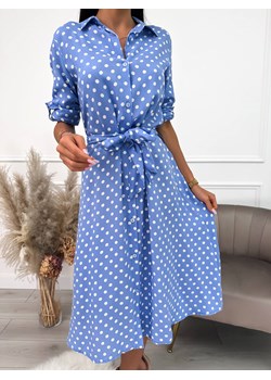 Niebieska Sukienka w Grochy z Paskiem ze sklepu ModnaKiecka.pl w kategorii Sukienki - zdjęcie 157256462