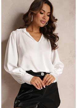 Biała Bluzka z Kołnierzykiem i Ozdobnym Marszczeniem Ariba ze sklepu Renee odzież w kategorii Bluzki damskie - zdjęcie 157259493
