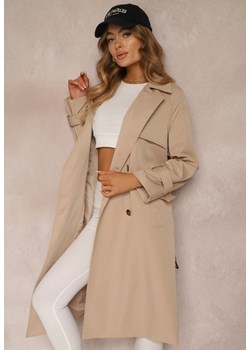 Beżowy Płaszcz Długi Trencz z Paskiem Antroshi ze sklepu Renee odzież w kategorii Płaszcze damskie - zdjęcie 157267462