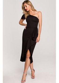 K146 Sukienka na jedno ramię z falbaną w kolorze czarnym, Kolor czarny, Rozmiar L, makover ze sklepu Primodo w kategorii Sukienki - zdjęcie 157280360