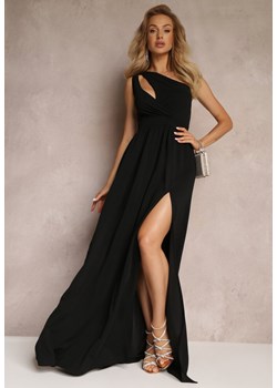 Czarna Asymetryczna Sukienka Na Jedno Ramię z Rozcięciem na Dole Xionia ze sklepu Renee odzież w kategorii Sukienki - zdjęcie 157284751