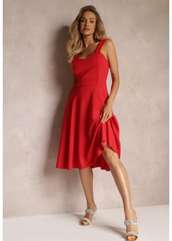 Czerwona Sukienka Midi na Szerokich Ramiączkach z Rozkloszowanym Dołem Kiratta ze sklepu Renee odzież w kategorii Sukienki - zdjęcie 157284761