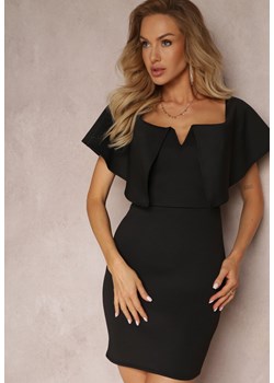 Czarna Dopasowana Sukienka z Szeroką Falbaną Miskli ze sklepu Renee odzież w kategorii Sukienki - zdjęcie 157284771