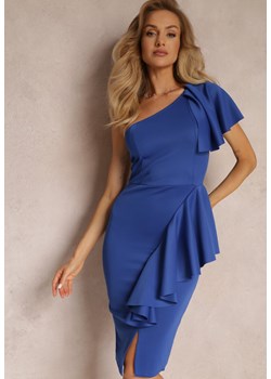 Niebieska Asymetryczna Sukienka Bodycon z Falbanami na Jedno Ramię Imelia ze sklepu Renee odzież w kategorii Sukienki - zdjęcie 157284781
