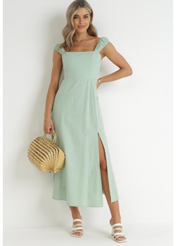 Zielona Rozkloszowana Sukienka na Ramiączkach Olypha ze sklepu Born2be Odzież w kategorii Sukienki - zdjęcie 157285154