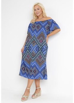 Niebieska Sukienka Hiszpanka z Wiskozy w Fantazyjny Print Aiphone ze sklepu Born2be Odzież w kategorii Sukienki - zdjęcie 157288552