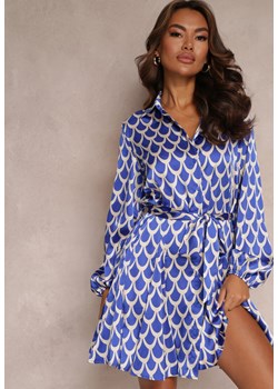 Niebieska Sukienka Koszulowa z Falbanką i Wiązanym Paskiem Calalla ze sklepu Renee odzież w kategorii Sukienki - zdjęcie 157288622