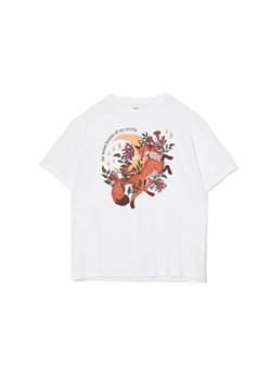 Cropp - Biały T-shirt oversize z nadrukiem - biały ze sklepu Cropp w kategorii Bluzki damskie - zdjęcie 157293651