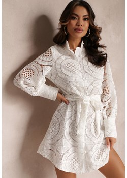 Biała Koszulowa Sukienka z Koronką Lenora ze sklepu Renee odzież w kategorii Sukienki - zdjęcie 157294503