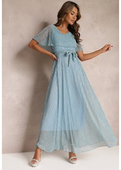 Jasnoniebieska Koktajlowa Sukienka Maxi z Ozdobną Falbaną na Górze Cailey ze sklepu Renee odzież w kategorii Sukienki - zdjęcie 157297350