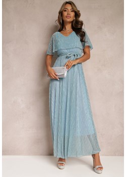 Jasnoniebieska Koktajlowa Sukienka Maxi z Ozdobną Falbaną na Górze Cailey ze sklepu Renee odzież w kategorii Sukienki - zdjęcie 157297351