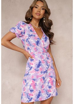 Fioletowa Kopertowa Sukienka Mini w Kwiaty Leonella ze sklepu Renee odzież w kategorii Sukienki - zdjęcie 157297410