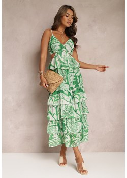 Zielona Rozkloszowana Sukienka z Falbankami na Ramiączkach Nakayla ze sklepu Renee odzież w kategorii Sukienki - zdjęcie 157297490