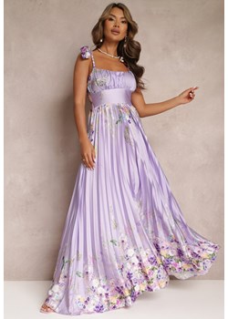 Fioletowa Plisowana Sukienka Maxi na Wiązanych Ramiączkach Ullita ze sklepu Renee odzież w kategorii Sukienki - zdjęcie 157297520