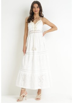 Biała Haftowana Sukienka Maxi na Ramiączkach z Muszelkami przy Dekolcie Sonendal ze sklepu Born2be Odzież w kategorii Sukienki - zdjęcie 157297700