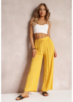 Żółte Szerokie Spodnie z Gumką i Wiązaniem w Pasie Gamina ze sklepu Renee odzież w kategorii Spodnie damskie - zdjęcie 157313212