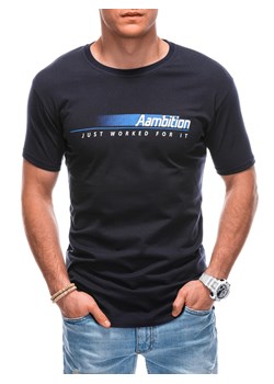 T-shirt męski z nadrukiem 1799S - ciemnogranatowy ze sklepu Edoti w kategorii T-shirty męskie - zdjęcie 157444042