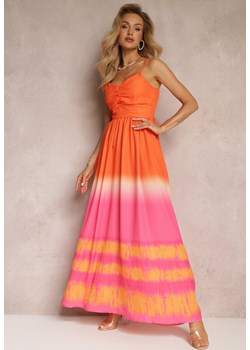 Pomarańczowa Sukienka Maxi na Regulowanych Ramiączkach z Gumkami w Talii Betsabe ze sklepu Renee odzież w kategorii Sukienki - zdjęcie 157444390