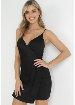 Czarna Sukienka Mini z Głębokim Kopertowym Dekoltem i Marszczeniem Kaylora ze sklepu Born2be Odzież w kategorii Sukienki - zdjęcie 157472674