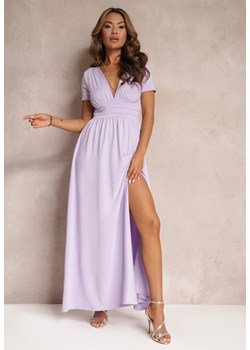 Fioletowa Sukienka Maxi z Rozkloszowanym Dołem i Rozcięciem Zarya ze sklepu Renee odzież w kategorii Sukienki - zdjęcie 157472914