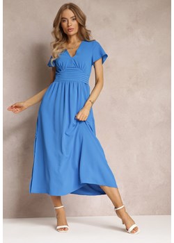 Niebieska Rozkloszowana Sukienka Maxi z Wycięciem Ahina ze sklepu Renee odzież w kategorii Sukienki - zdjęcie 157472954