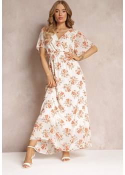Biała Sukienka Maxi w Kwiaty z Gumką w Pasie Arcia ze sklepu Renee odzież w kategorii Sukienki - zdjęcie 157473274
