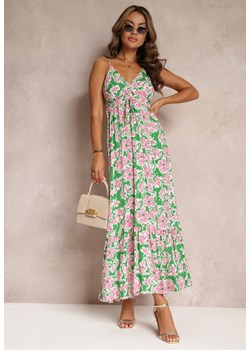 Zielona Sukienka na Ramiączkach z Błyszczącym Wzorem z Wiskozy  Eaysa ze sklepu Renee odzież w kategorii Sukienki - zdjęcie 157473294