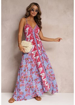 Niebiesko-Fuksjowa Wiskozowa Sukienka Maxi Wiązana na Szyi z Rozkloszowanym Dołem Isani ze sklepu Renee odzież w kategorii Sukienki - zdjęcie 157473434